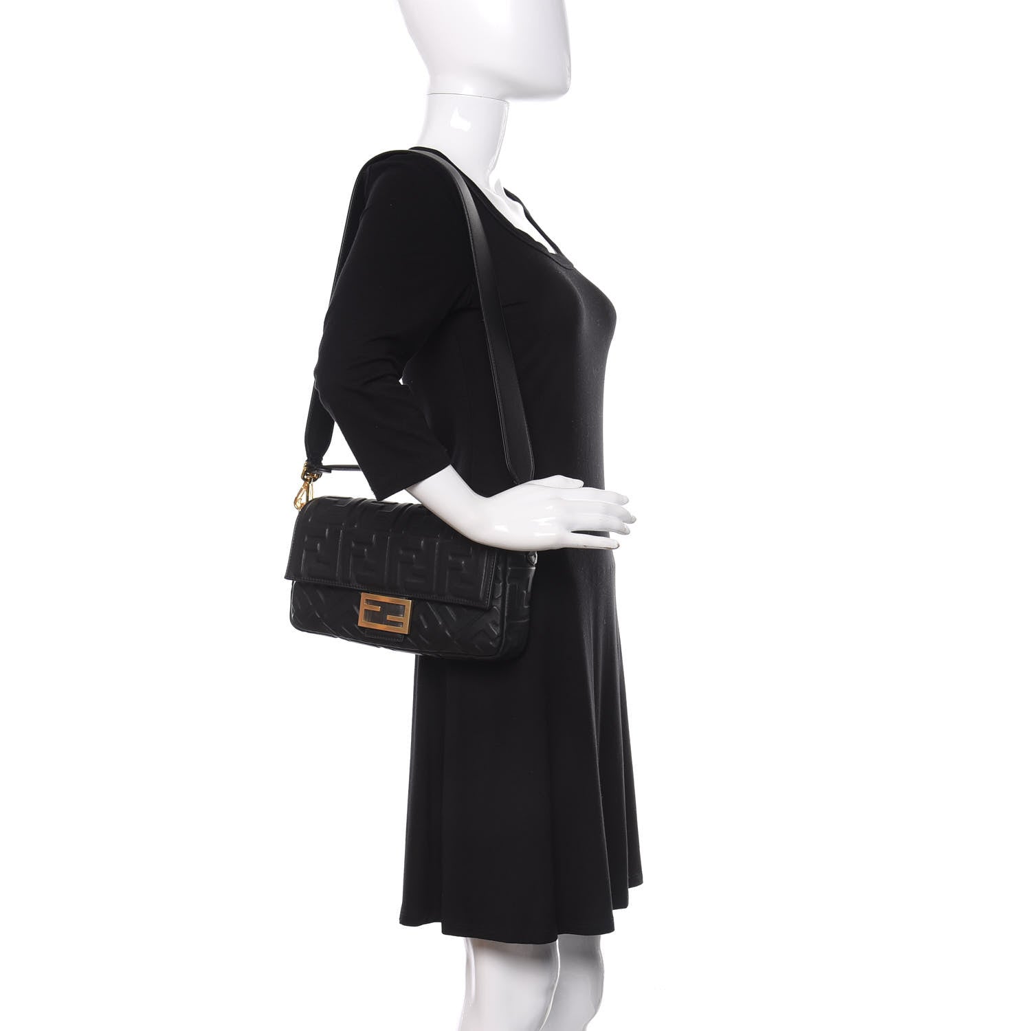 Fendi Nappa FF 1974 Embossed Baguette Black 2 of 10
