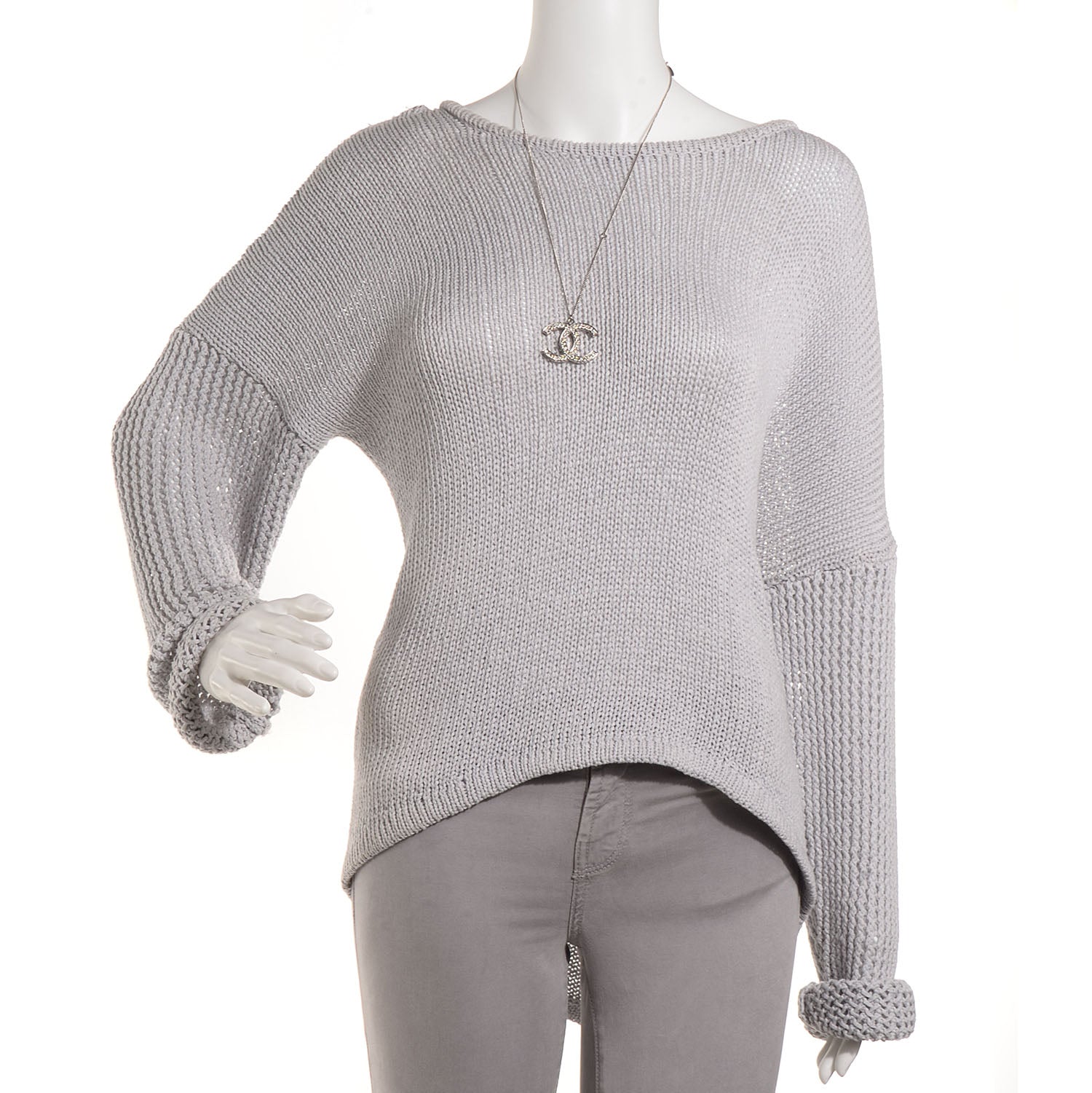 Chanel Crystal Large CC Necklace Silver 2 of 5