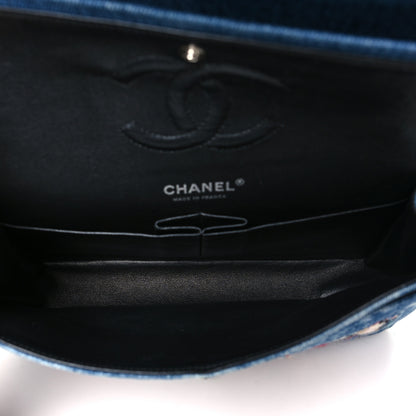 Chanel Denim Tweed Quilted Medium Double Flap Blue 5 of 9