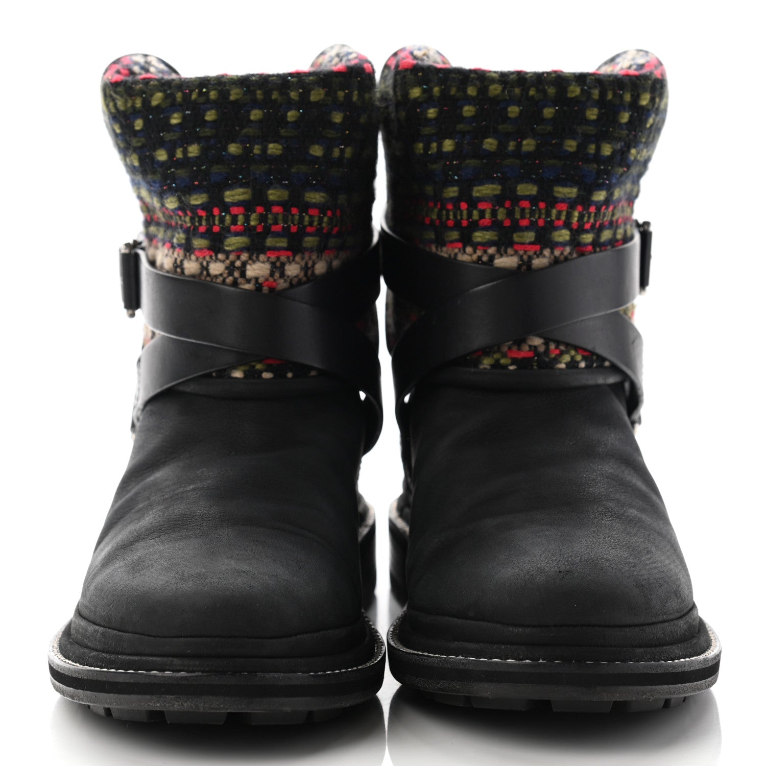 Chanel Tweed Calfskin CC Short Boots 36.5 Black Green Red 2 of 12