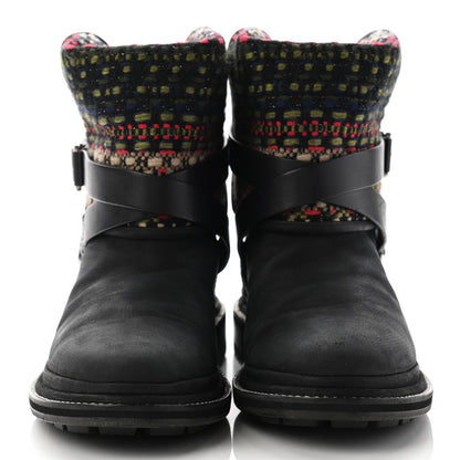 Chanel Tweed Calfskin CC Short Boots 36.5 Black Green Red 2 of 12