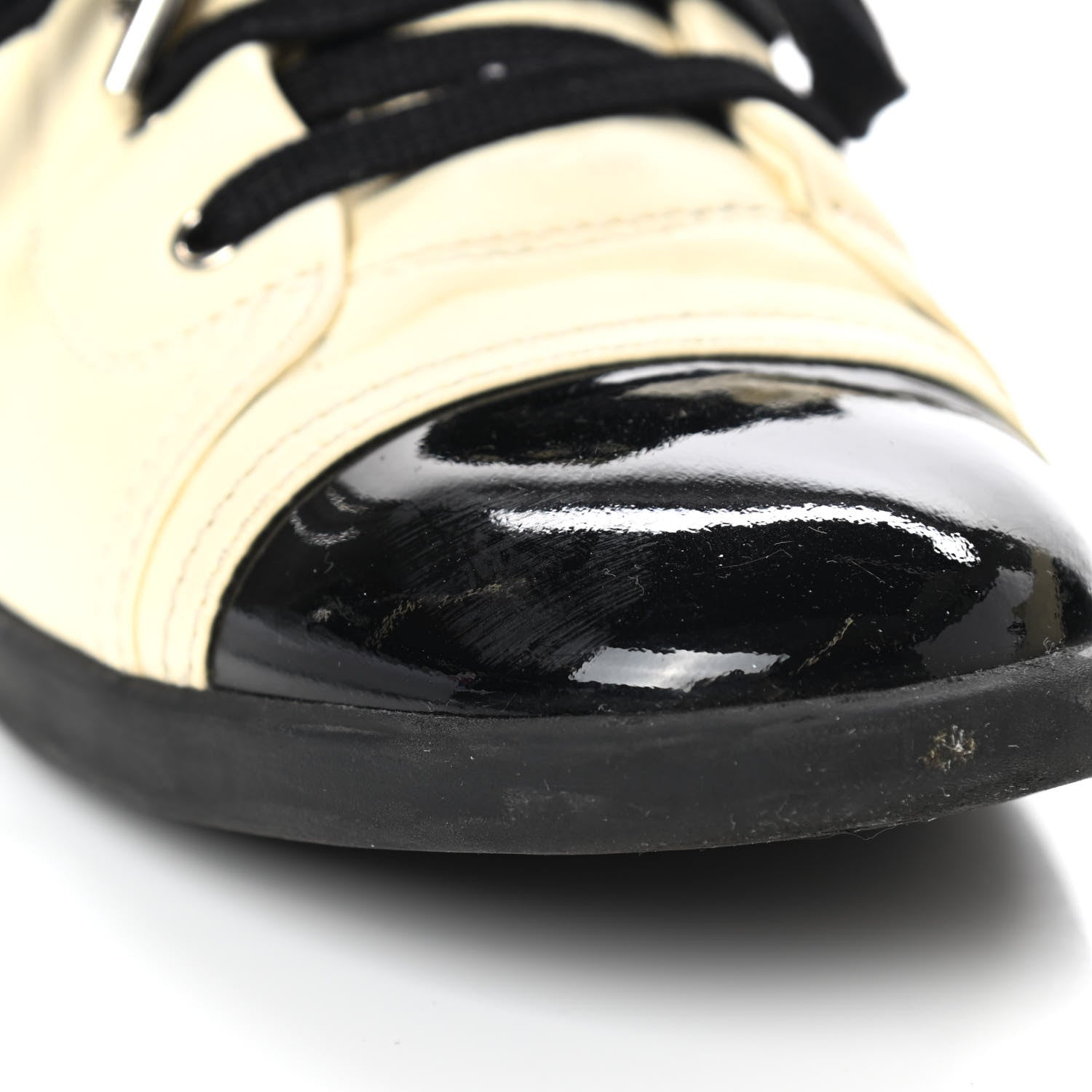 Chanel Lambskin Patent Cap Toe CC Sneakers 39 White Black 14 of 15