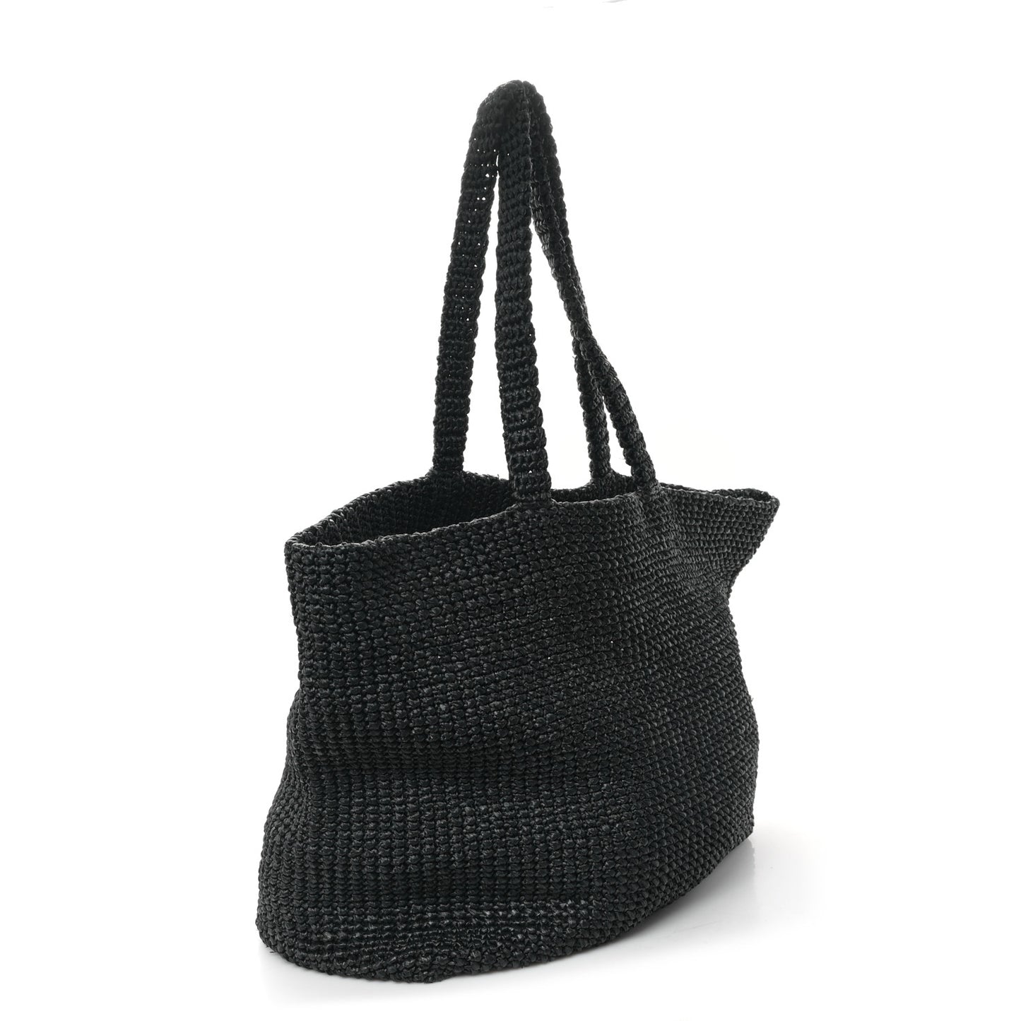 Yarn Raffia Effect Crochet Logo Tote Black