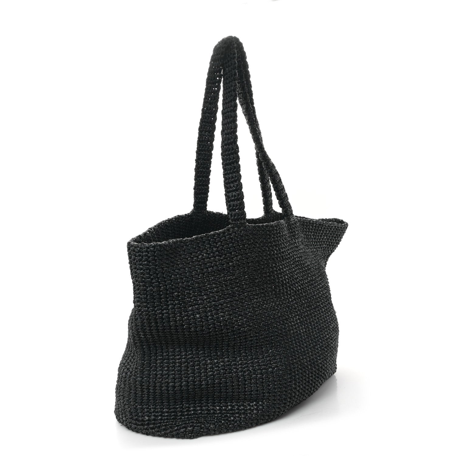 Prada Yarn Raffia Effect Crochet Logo Tote Black 3 of 12