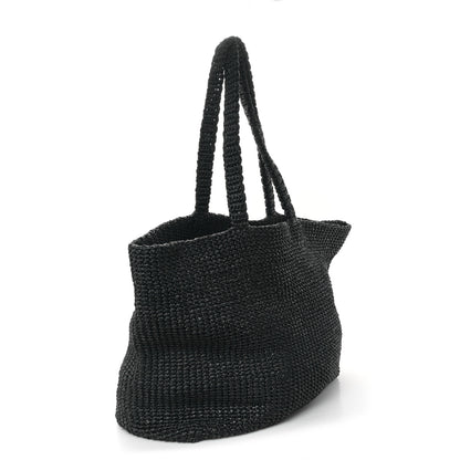 Prada Yarn Raffia Effect Crochet Logo Tote Black 3 of 12