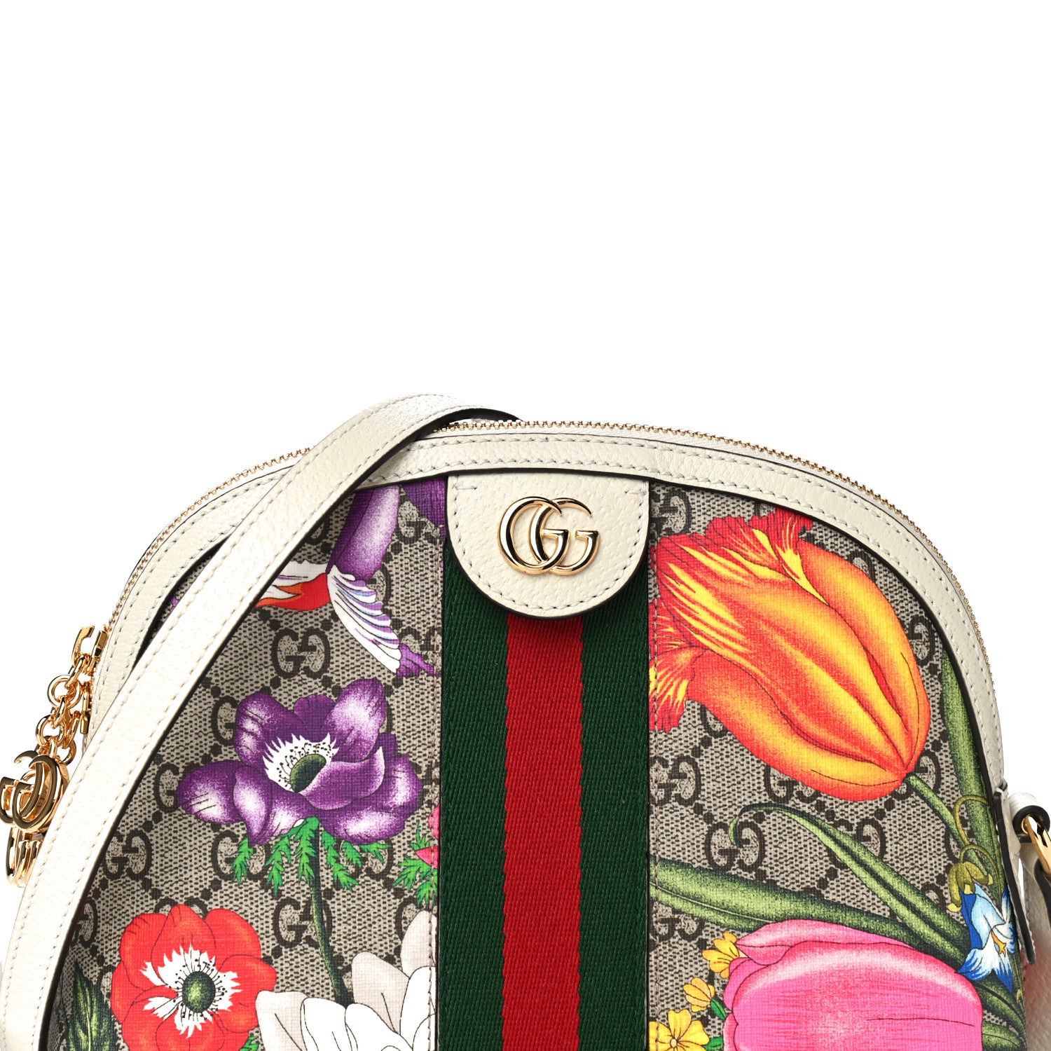 Gucci GG Supreme Monogram Flora Web GG Small Ophidia Dome Shoulder Bag White 9 of 12