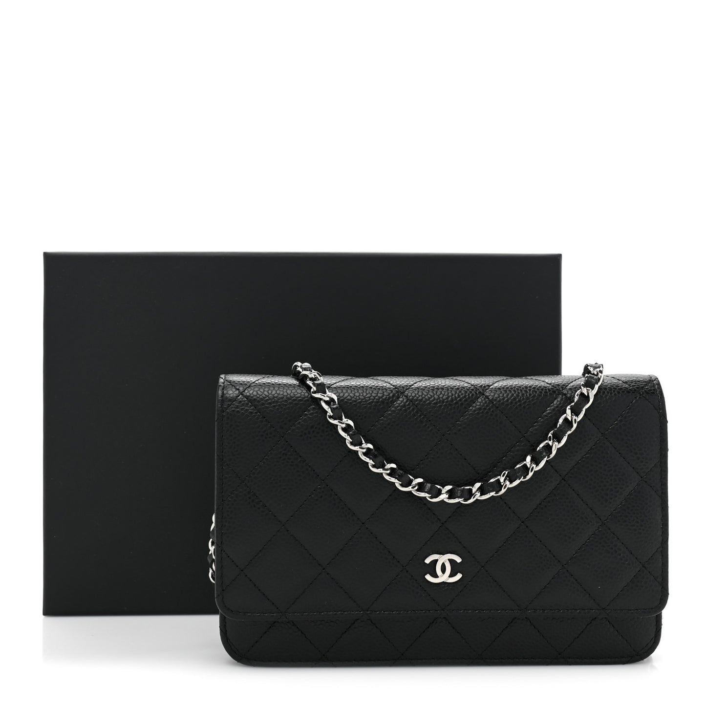 Caviar Quilted Wallet on Chain WOC Black