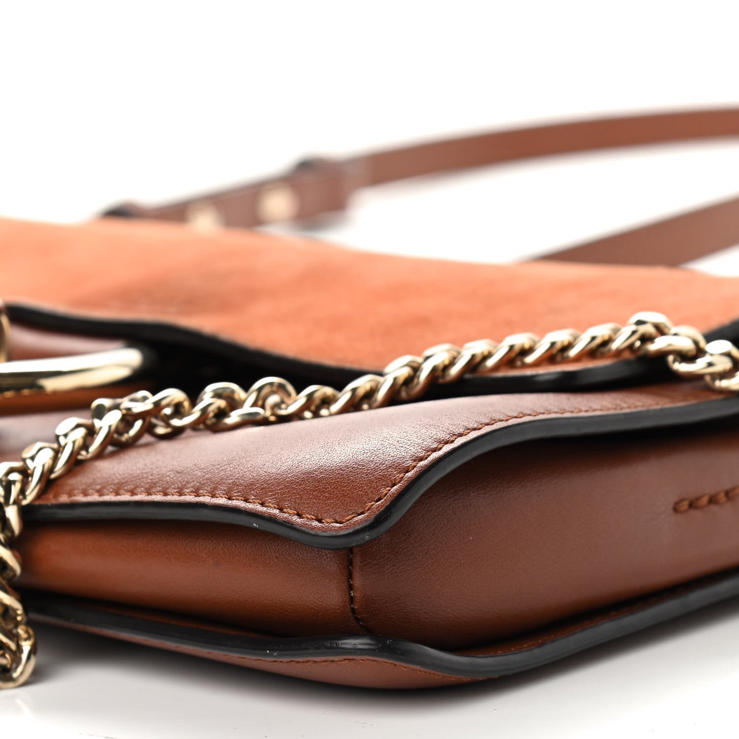 Suede Calfskin Small Faye Shoulder Bag Tobacco