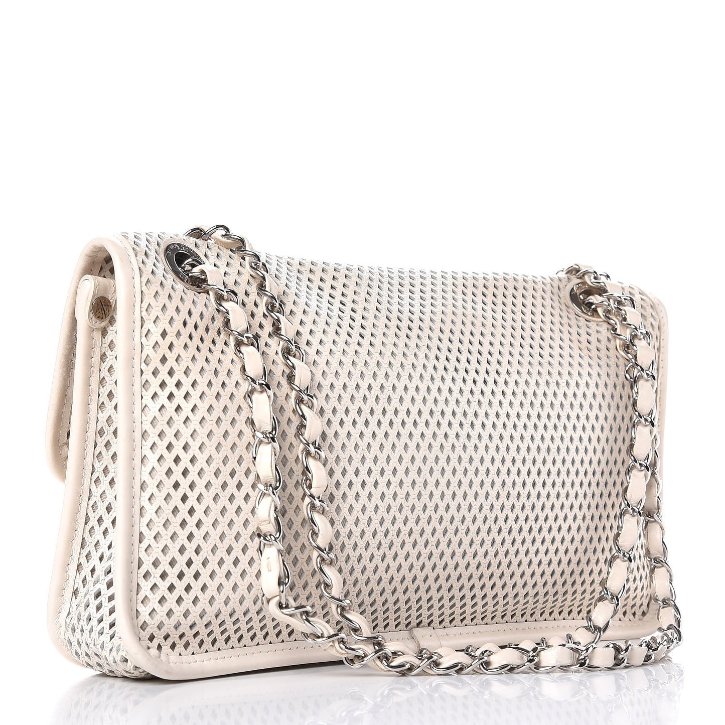 Perforated Calfskin Up In The Air Flap White