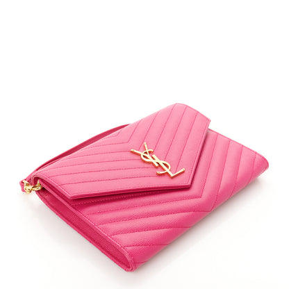 Saint Laurent Grain De Poudre Matelasse Chevron Monogram Envelope Clutch Fuxia Couture 3 of 7