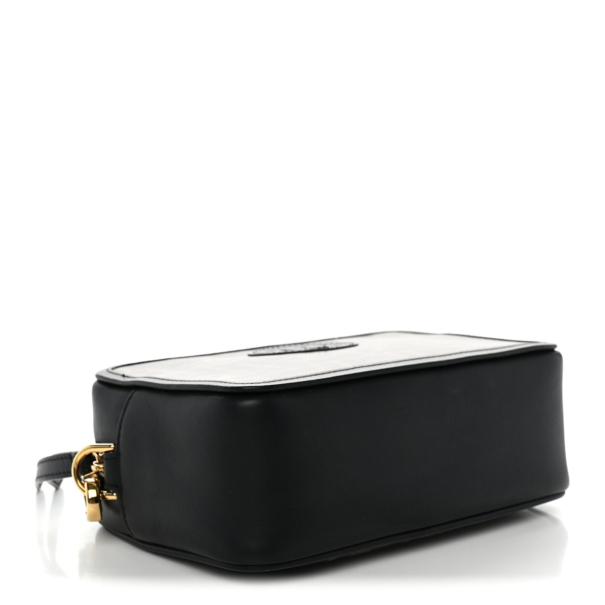 Fendi Glazed Fabric Vitello Century FF 1974 Stamp Patch Mini Camera Case Mogano Panna Black 4 of 10