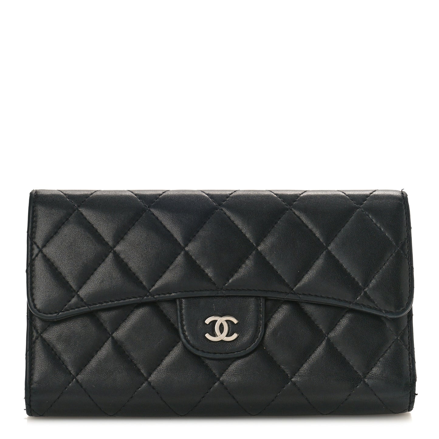Lambskin Quilted Large Flap Wallet Black