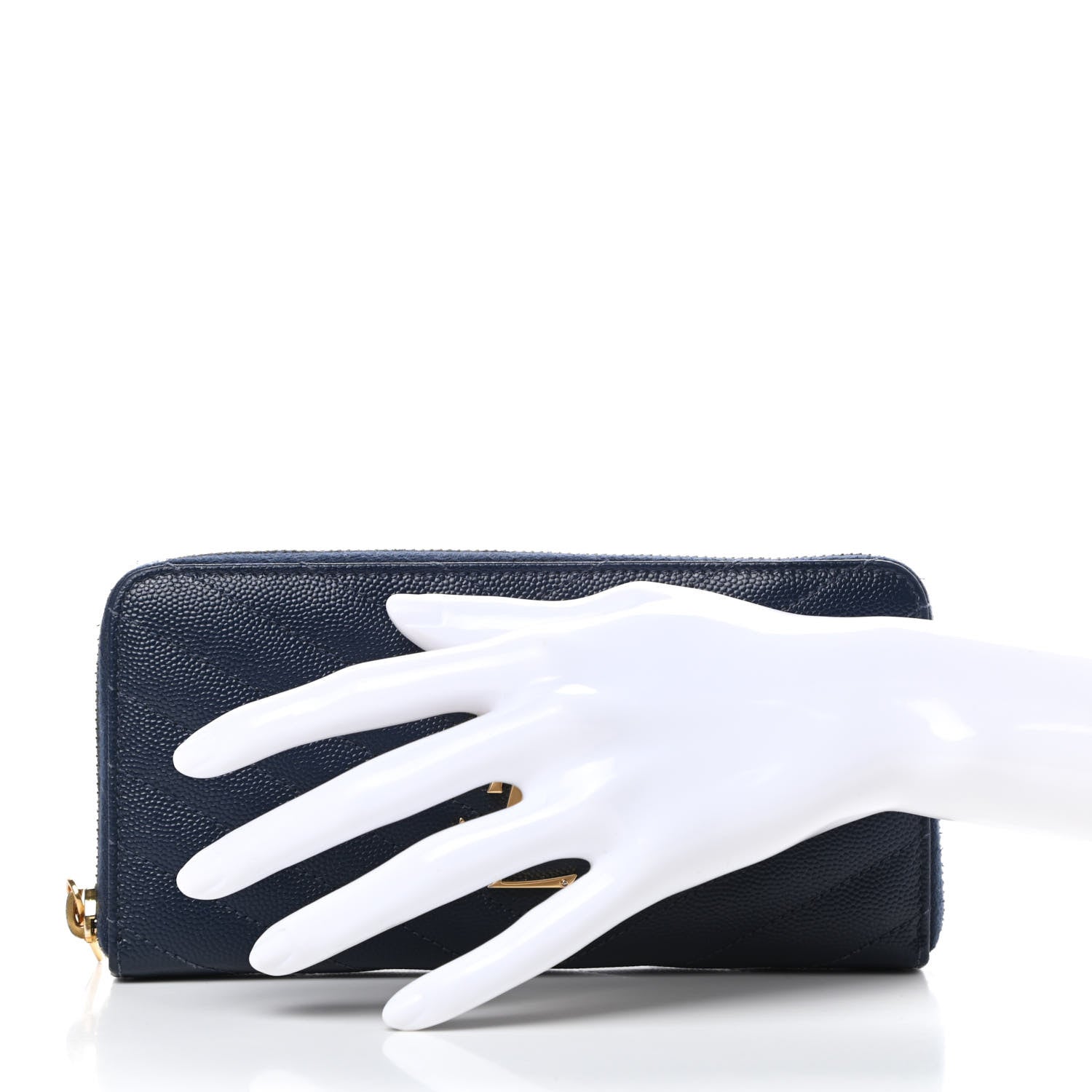 Saint Laurent Grain De Poudre Matelasse Chevron Monogram Zip Around Wallet Navy 2 of 9
