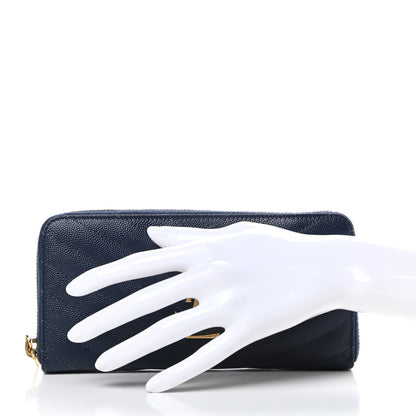 Saint Laurent Grain De Poudre Matelasse Chevron Monogram Zip Around Wallet Navy 2 of 9