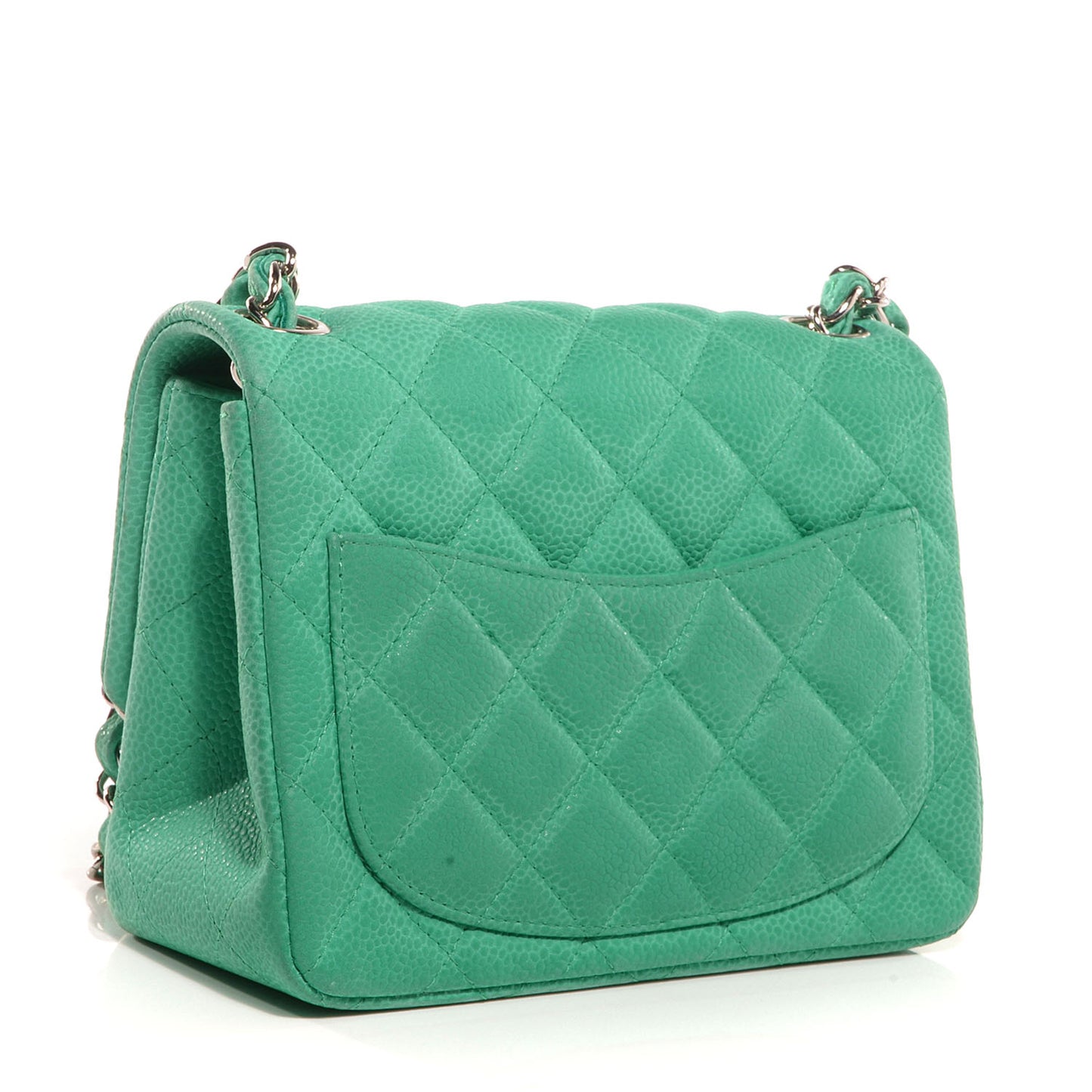 Iridescent Caviar Quilted Mini Square Flap Green