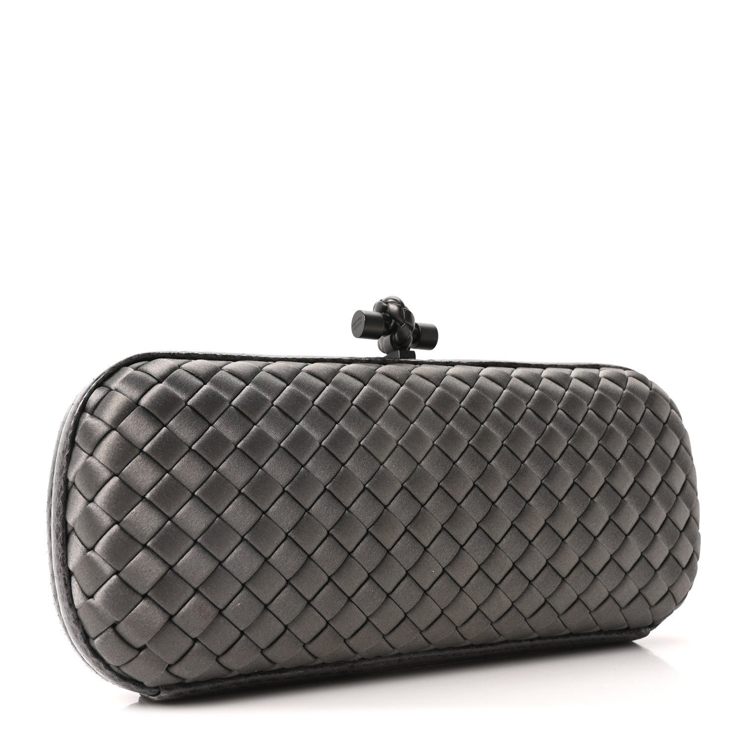 Bottega Veneta Satin Snakeskin Intrecciato Stretch Knot Clutch Ardoise 3 of 9
