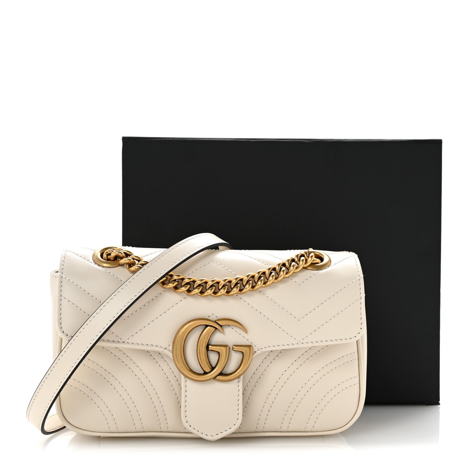 Gucci Calfskin Matelasse Mini GG Marmont Shoulder Bag White