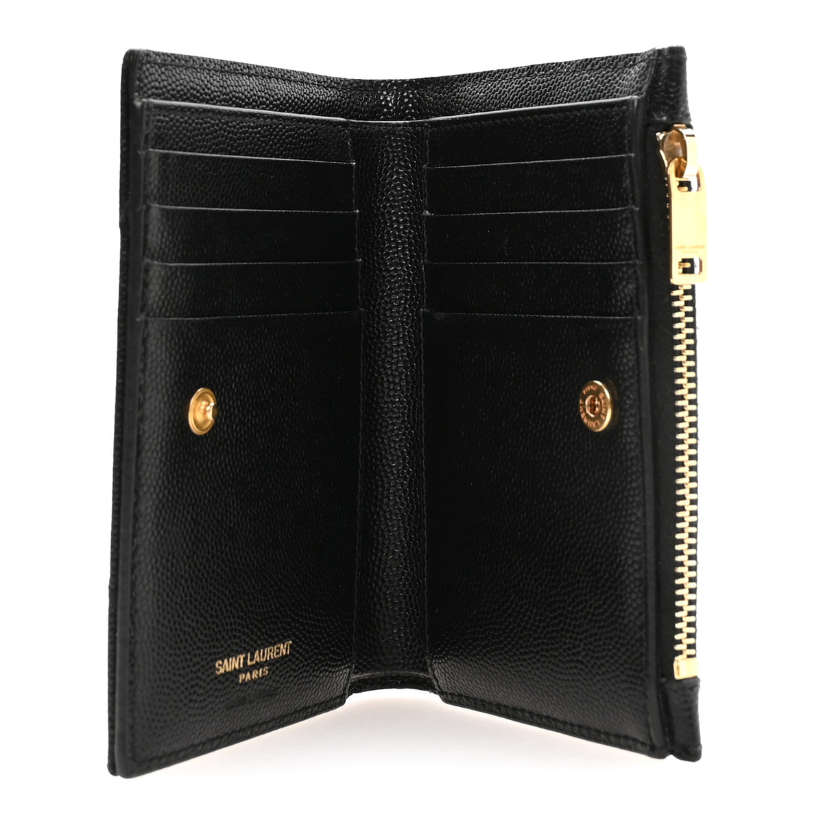 Saint Laurent Grain De Poudre Matelasse Chevron Monogram Zipped Two-Part Wallet Black 5 of 7