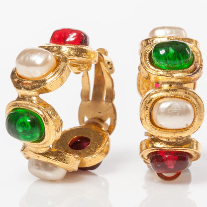 Chanel Gripoix Poured Glass Pearl Clip On Hoop Earrings Gold 1 of 3