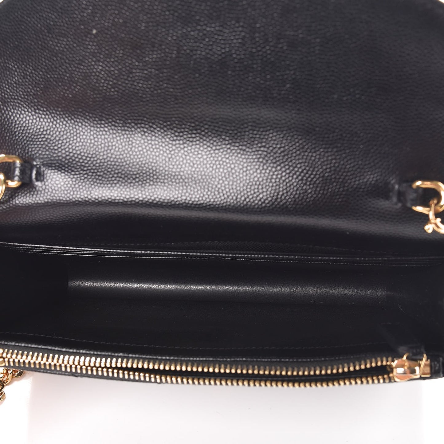 Grain De Poudre Matelasse Chevron Monogram Envelope Chain Wallet Black