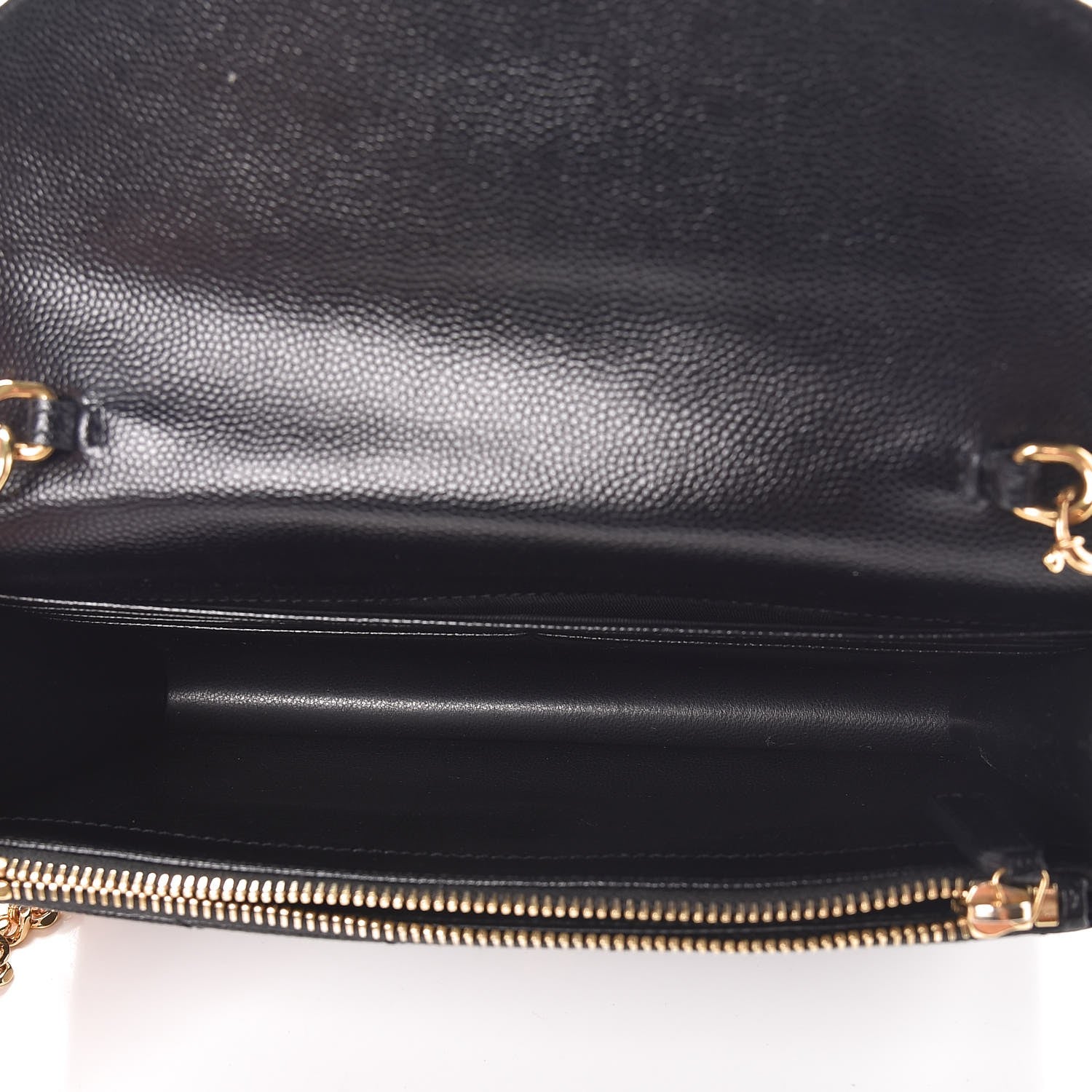 Saint Laurent Grain De Poudre Matelasse Chevron Monogram Envelope Chain Wallet Black 5 of 7