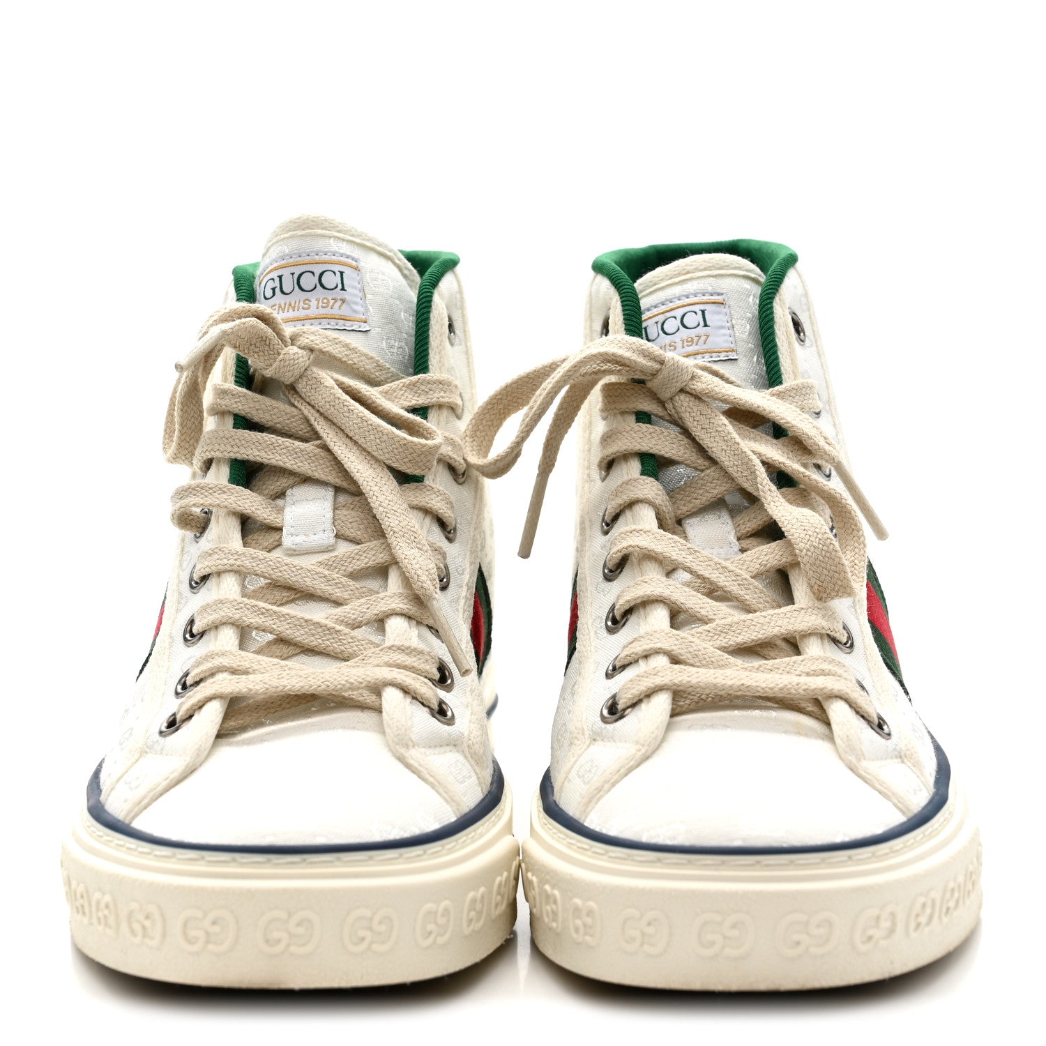 Gucci Monogram GG Mignon Web Womens 1977 Tennis High Top Sneakers 37 White 3 of 9