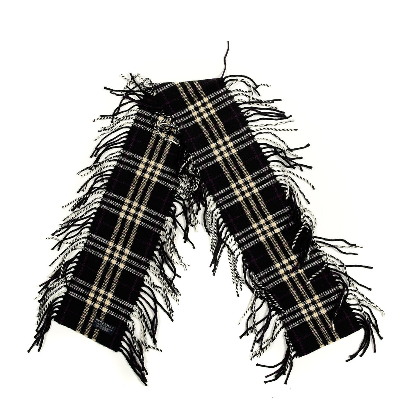 Wool Cashmere Check Happy Fringe Scarf Black