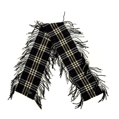 Burberry Wool Cashmere Check Happy Fringe Scarf Black 2 of 3