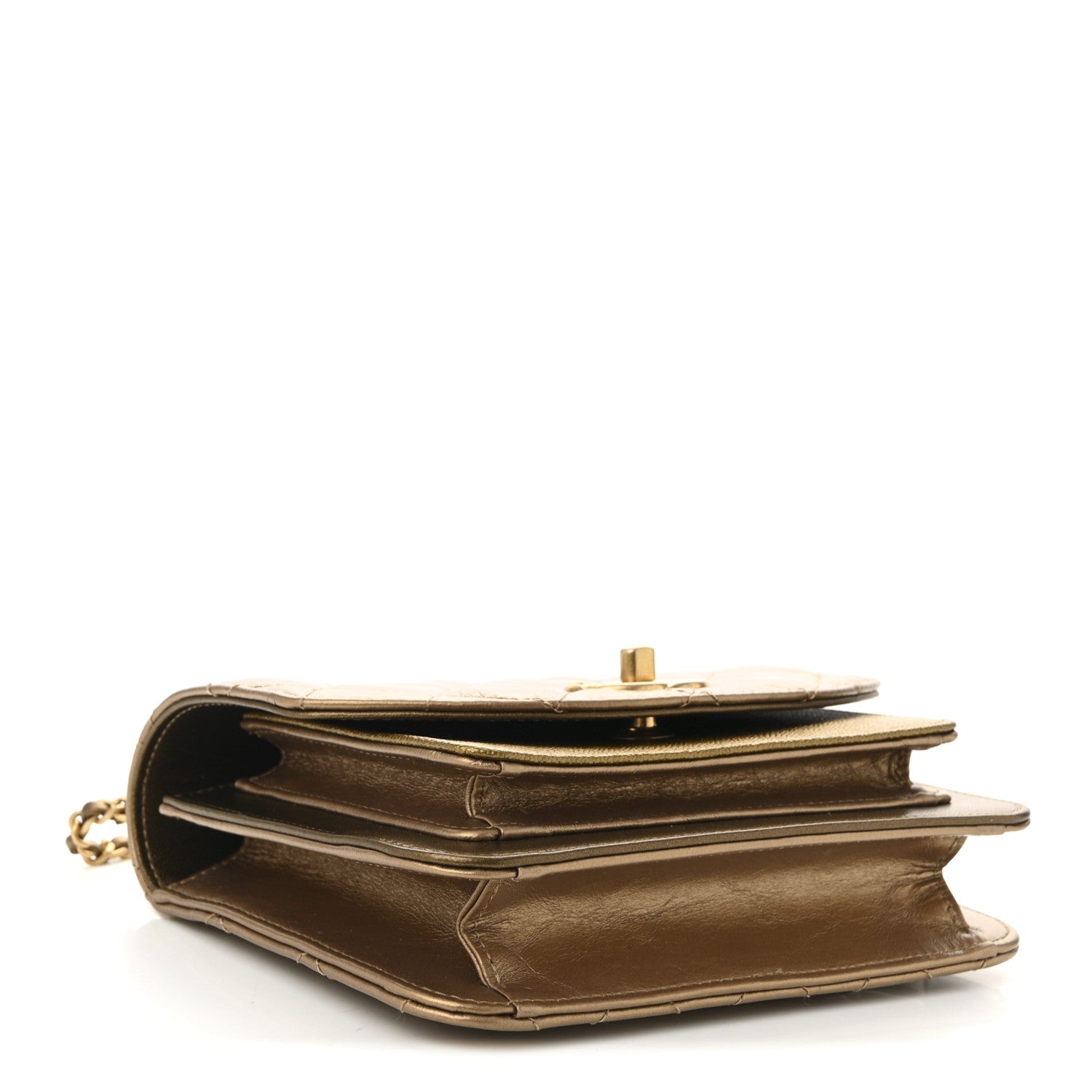 Chanel Metallic Calfskin Caviar Quilted Mini Chain Handle Flap Gold 4 of 11