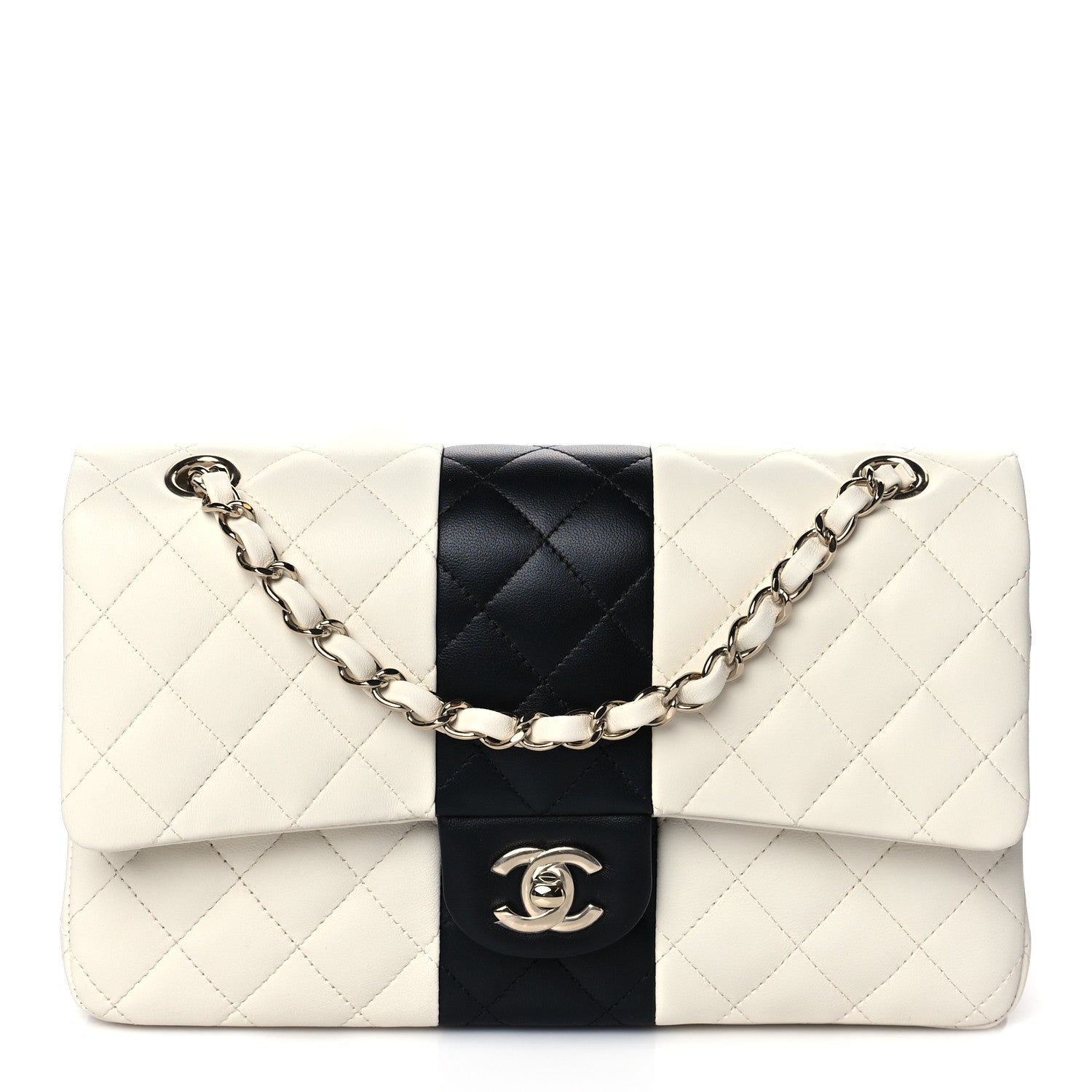 Chanel Lambskin Quilted Medium Double Flap Black White 1 of 10