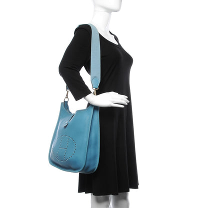 Hermes Taurillon Clemence Evelyne PM Blue Jean 2 of 13