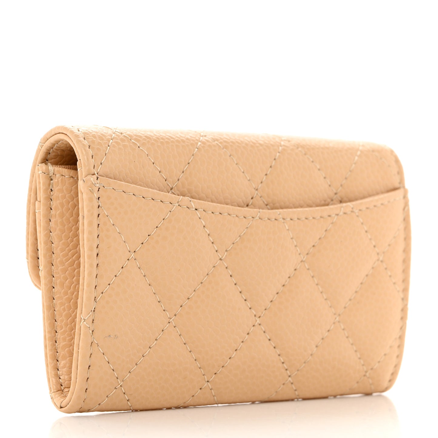 Caviar Quilted Flap Card Holder Wallet Beige