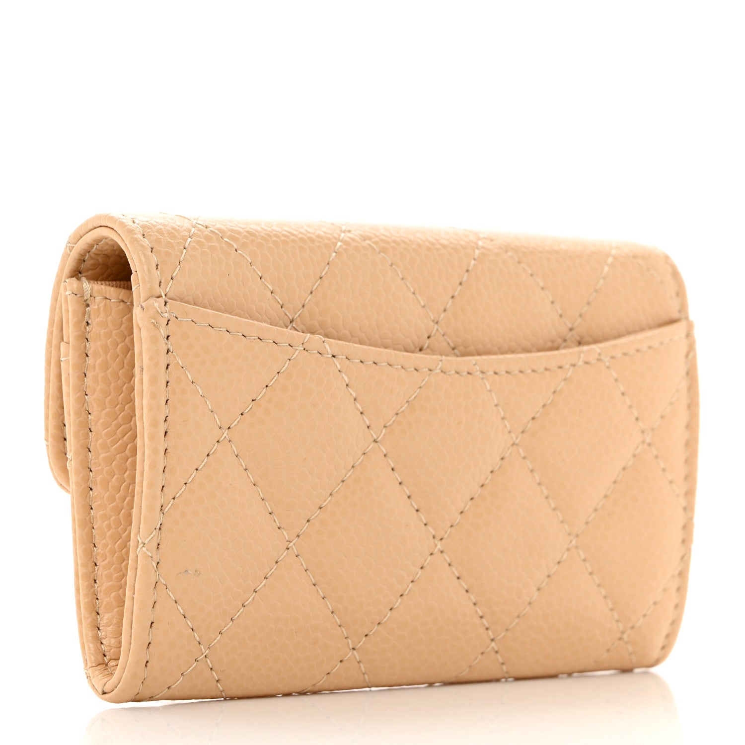 Chanel Caviar Quilted Flap Card Holder Wallet Beige 3 of 9
