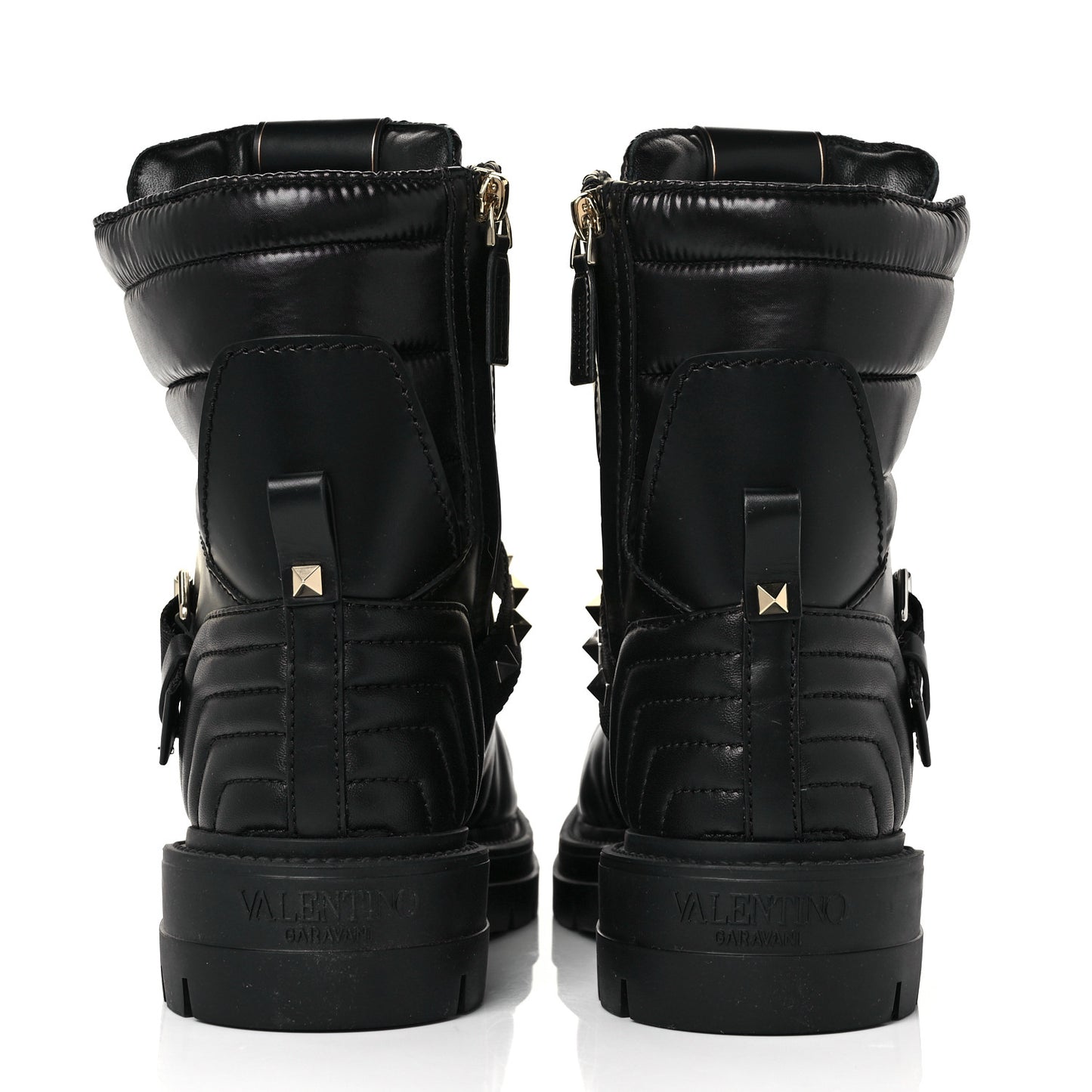 Calfskin Nylon Quilted Waterproof Rockstud Combat Boots 39 Black