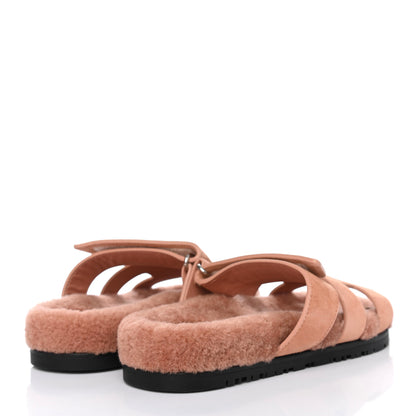 Hermes Suede Goatskin Woolskin Womens Chypre Sandals 37.5 Rose Aube 3 of 5