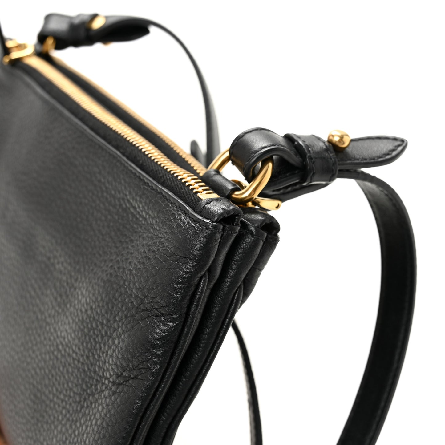 Vitello Daino Double Zip Crossbody Bag Black