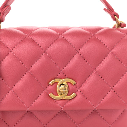 Chanel Metallic Calfskin Quilted Top Handle Flap Dark Pink 8 of 11