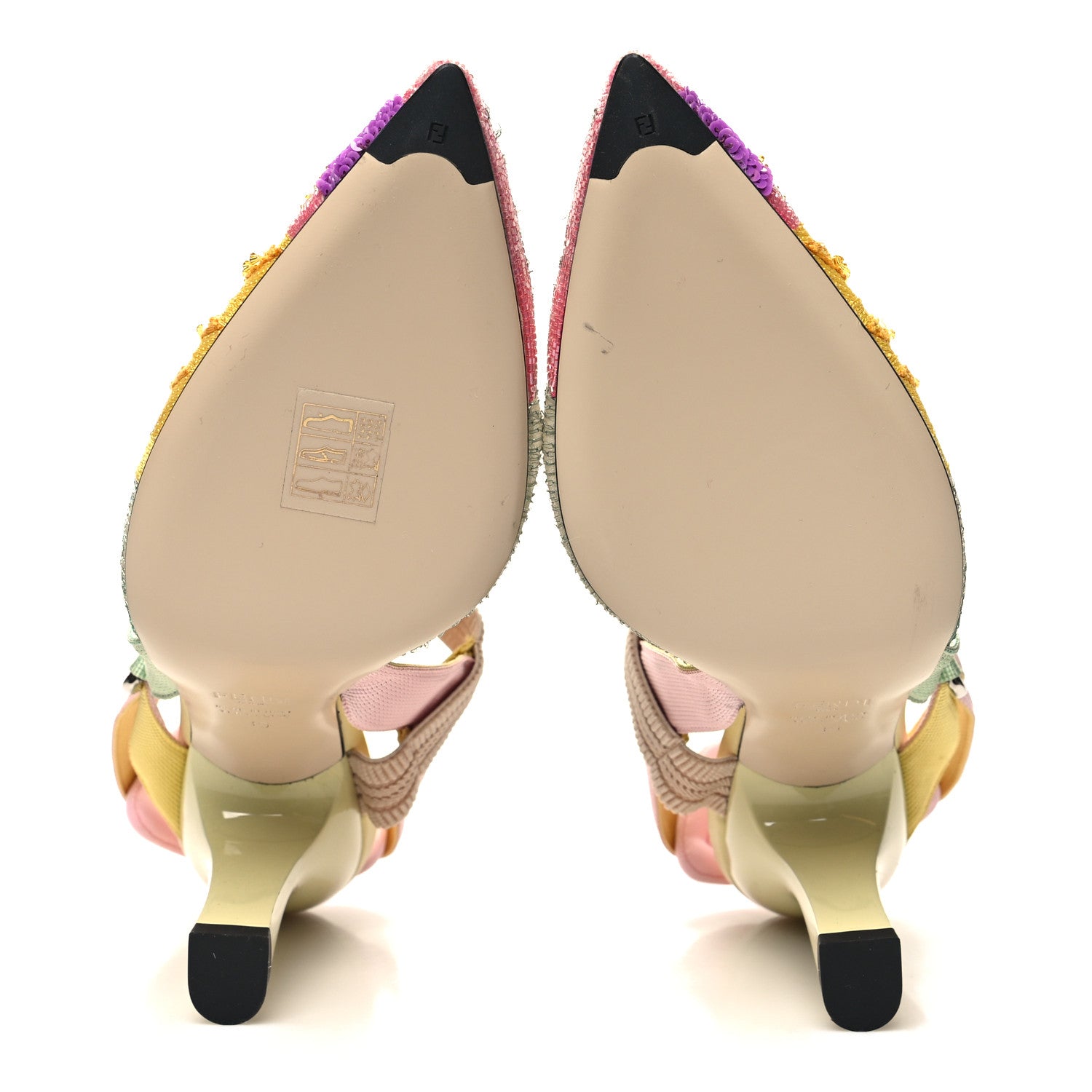 Fendi Technical Mesh FF Beaded Colibri 85mm Slingback Pumps 39 Multicolor 5 of 8