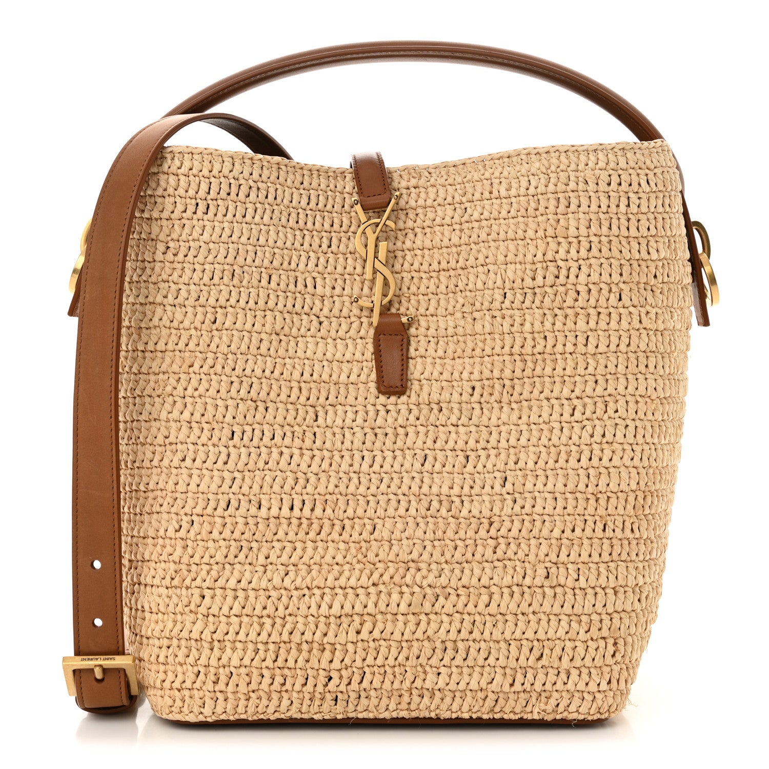 Saint Laurent Raffia Vegetable Tanned Calfskin Le 37 Bucket Bag Natural Brick 1 of 14