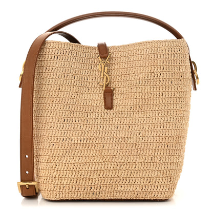 Saint Laurent Raffia Vegetable Tanned Calfskin Le 37 Bucket Bag Natural Brick 1 of 14