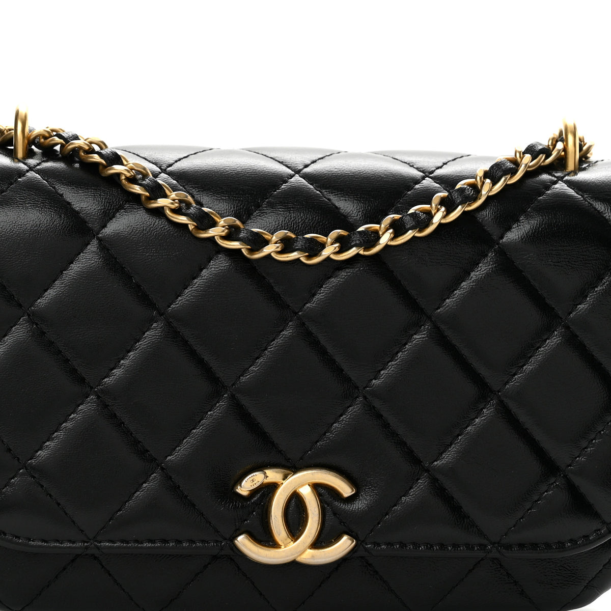 Chanel Shiny Lambskin Quilted Flap Phone Holder With Chain Black 8 of 13