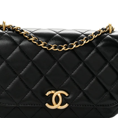 Chanel Shiny Lambskin Quilted Flap Phone Holder With Chain Black 8 of 13