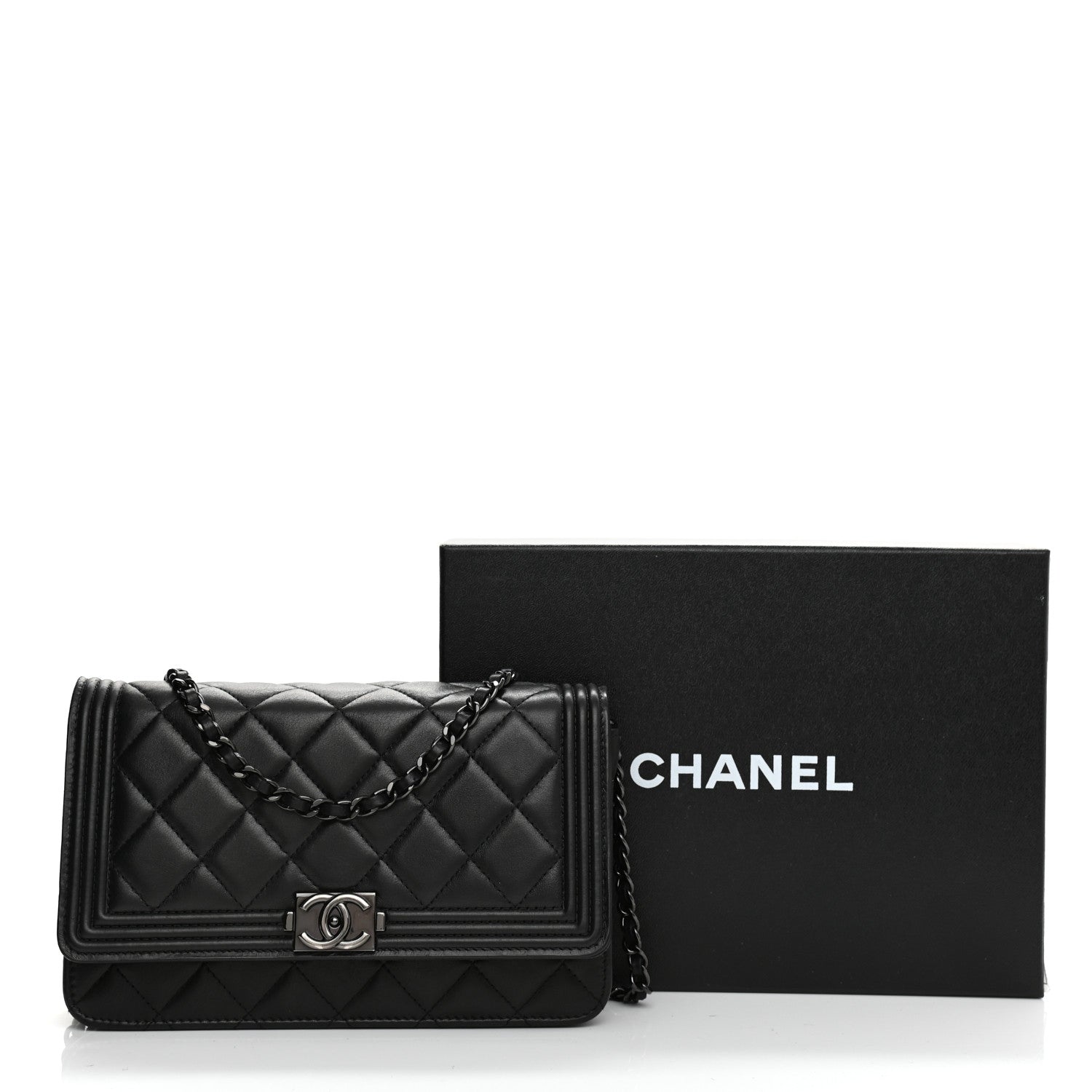 Chanel Calfskin Quilted Boy Wallet On Chain WOC Black 12 of 12