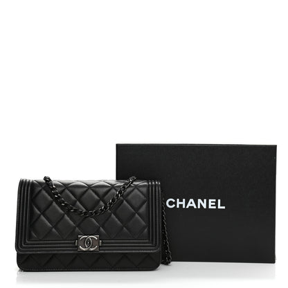Chanel Calfskin Quilted Boy Wallet On Chain WOC Black 12 of 12