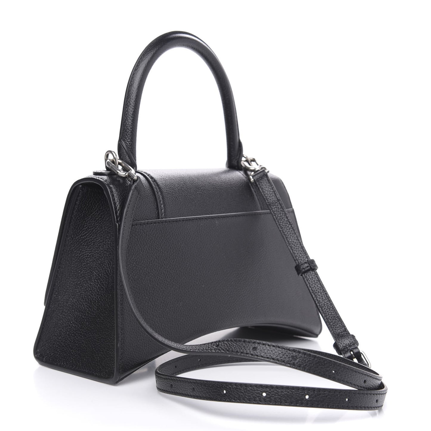 Grained Calfskin Small Hourglass Top Handle Bag Black