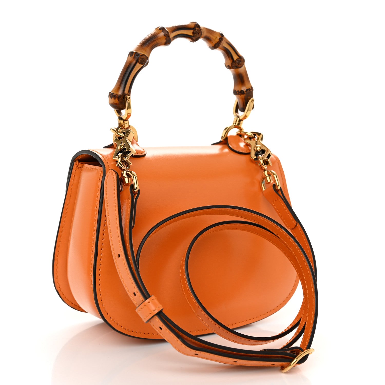 Gucci Boarded Dyana Lux Calfskin Web Mini Bamboo 1947 Top Handle Bag Marigold Yellow 3 of 10