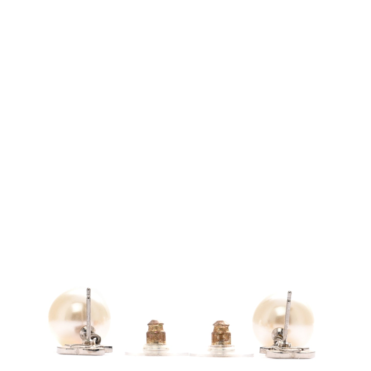 Crystal Pearl CC Drop Earrings Silver Pearly White