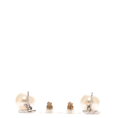 Chanel Crystal Pearl CC Drop Earrings Silver Pearly White 3 of 5