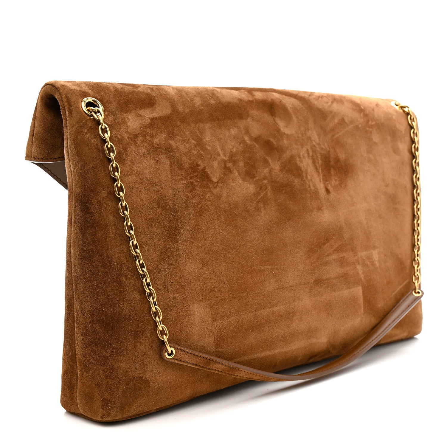 Saint Laurent Suede Large Cassandre Pouch On Chain Caramel Cognac