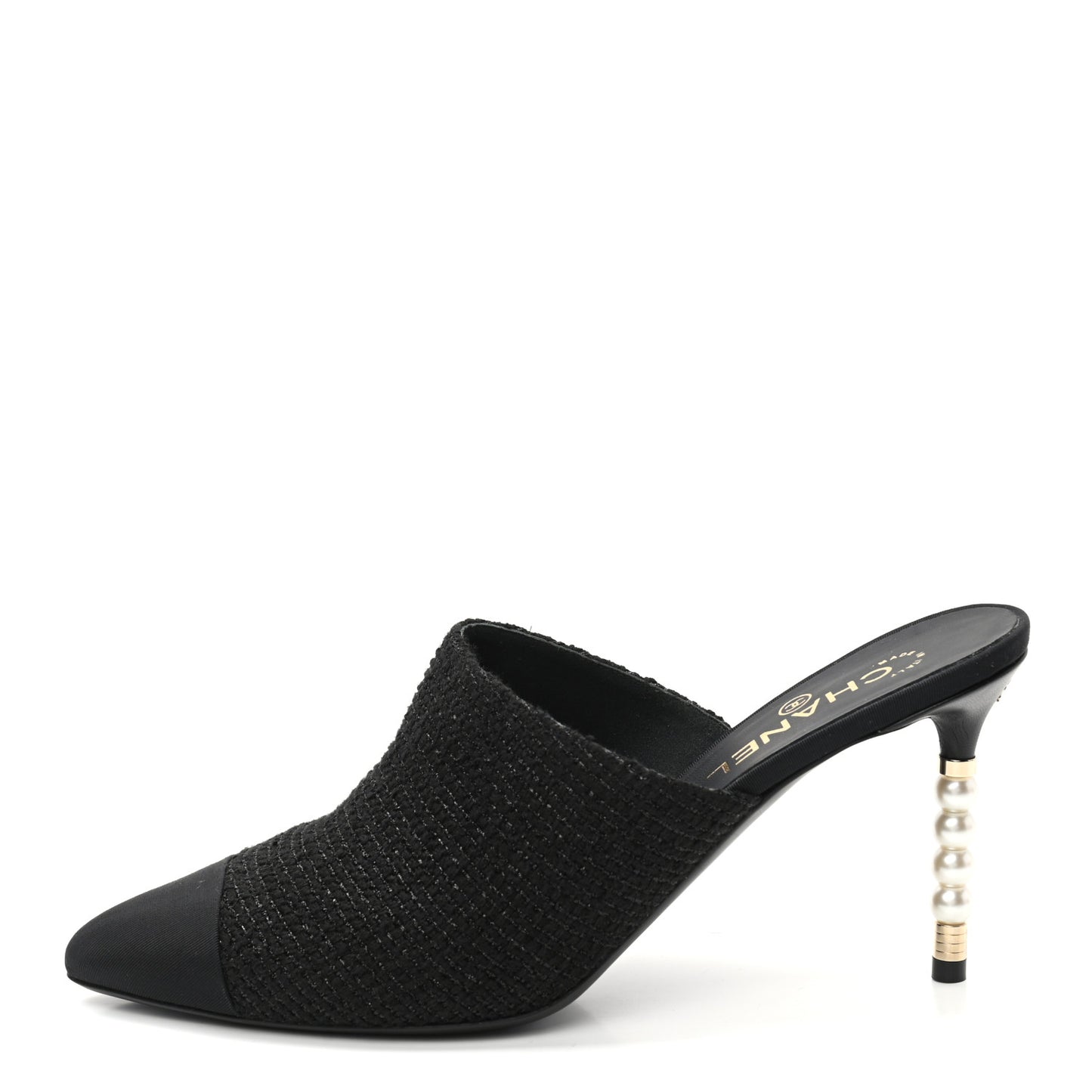 Tweed Grosgrain Cap Toe Pearl Mule 41 Black